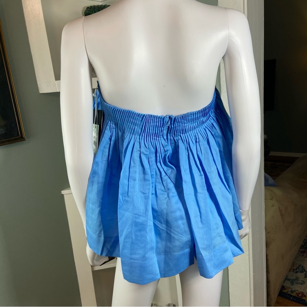 New nwt Hyacinth House Azure Blue Shirred Shirley Strapless Blouse Tube Top L - Picture 8 of 11